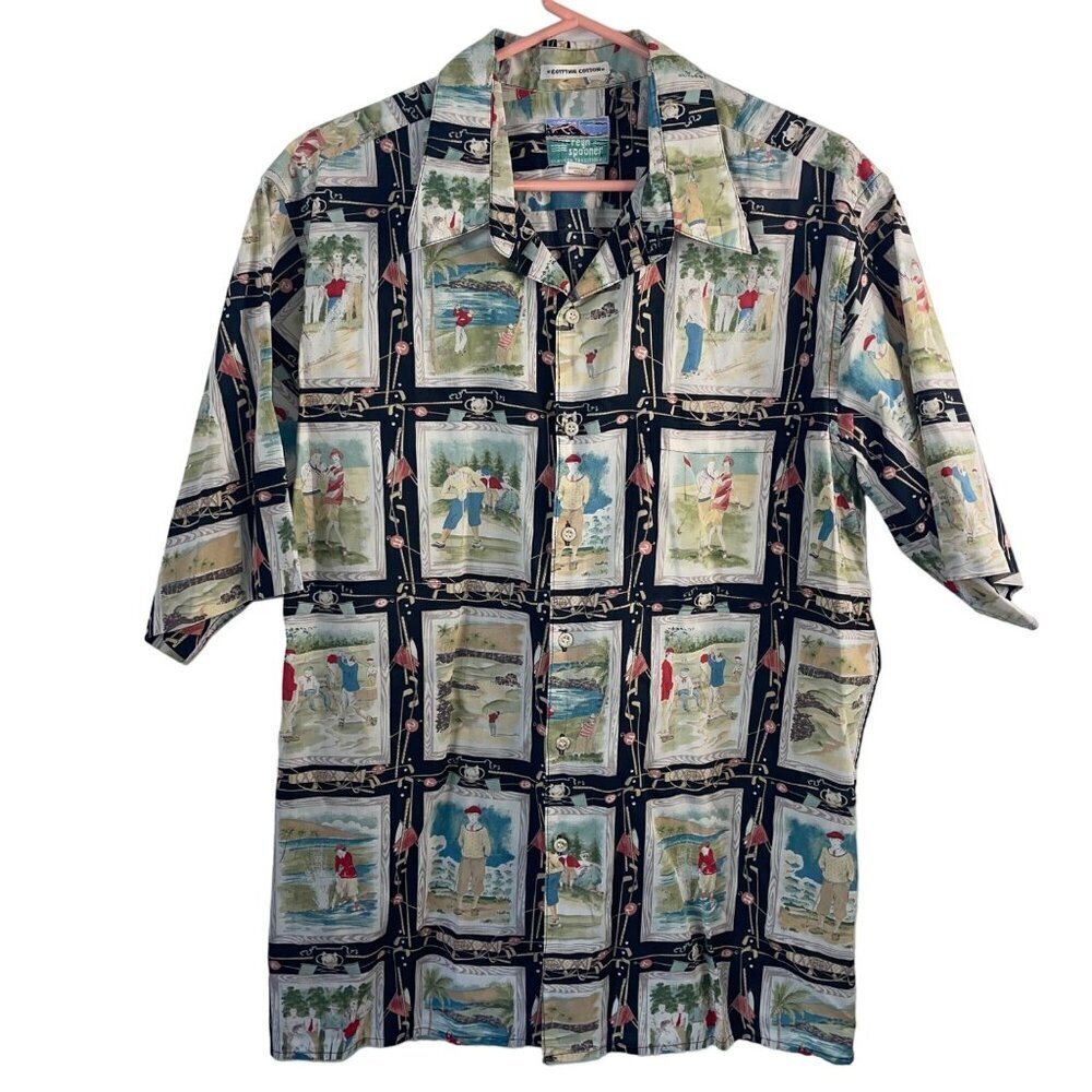 Reyn Spooner Vintage Mens Shirt Size L Multicolor Short Sleeve Golf Pure Cotton